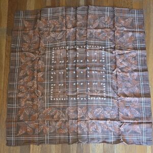 Elegant 100% Silk Brown Leaf Pattern Scarf